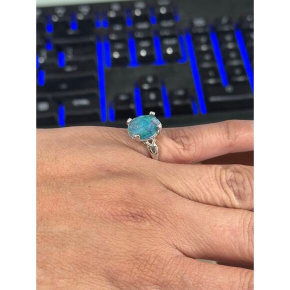 Silver 925 ring with beveled stone in setting appears to be man made sz 6.5 - Picture 7 of 7